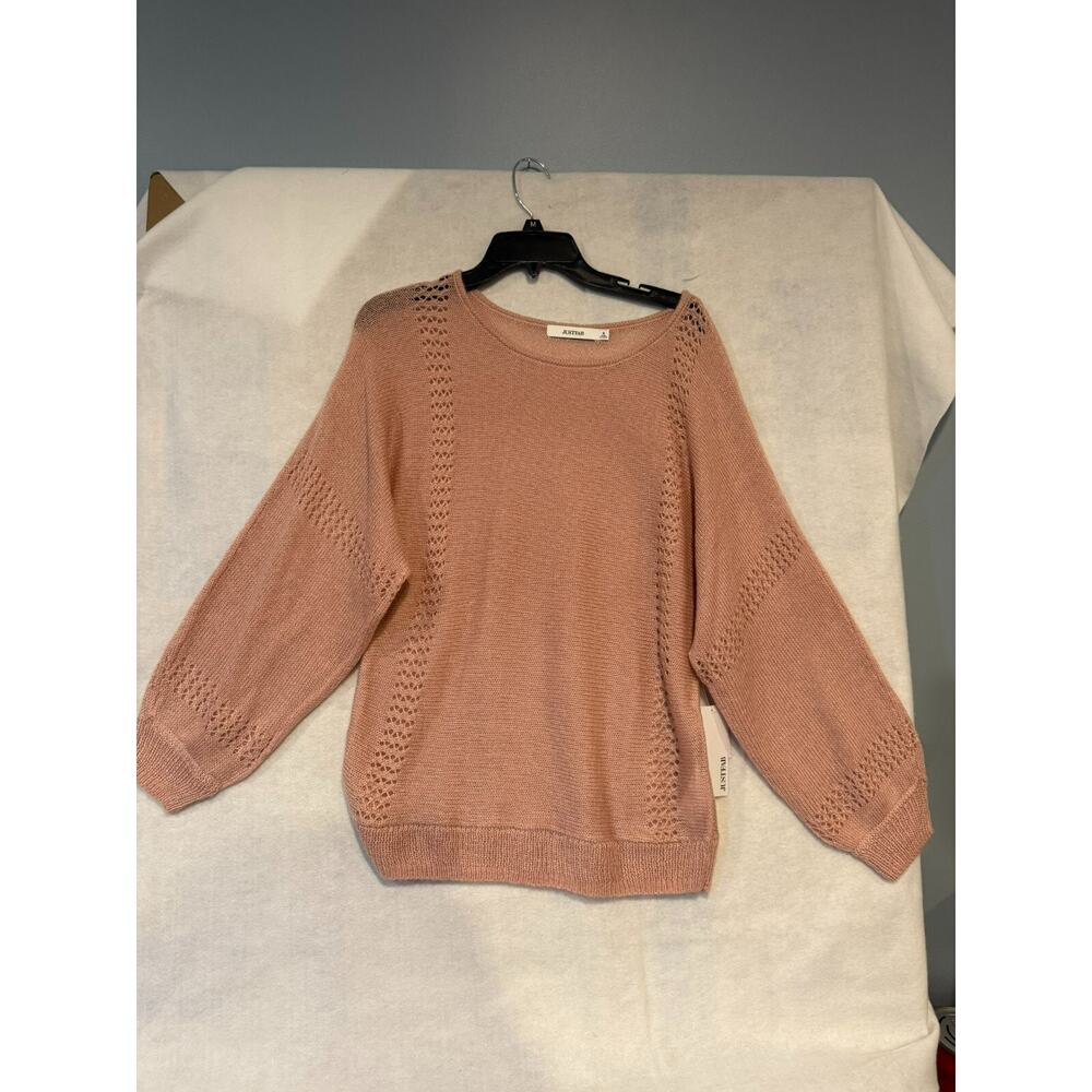 Just Fab Pointelle Size S Lightweight Pink Pullover Sweater NWT